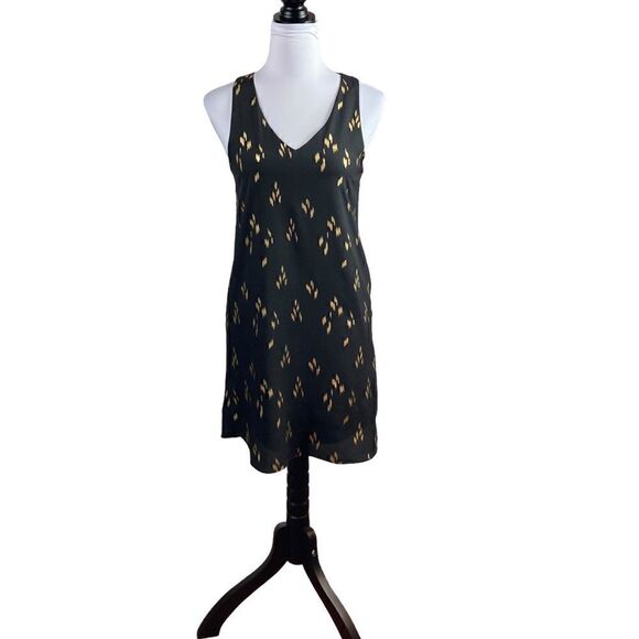 Everly Black And Gold Sleeveless V-Neck Dress, Size S - Picture 1 of 7